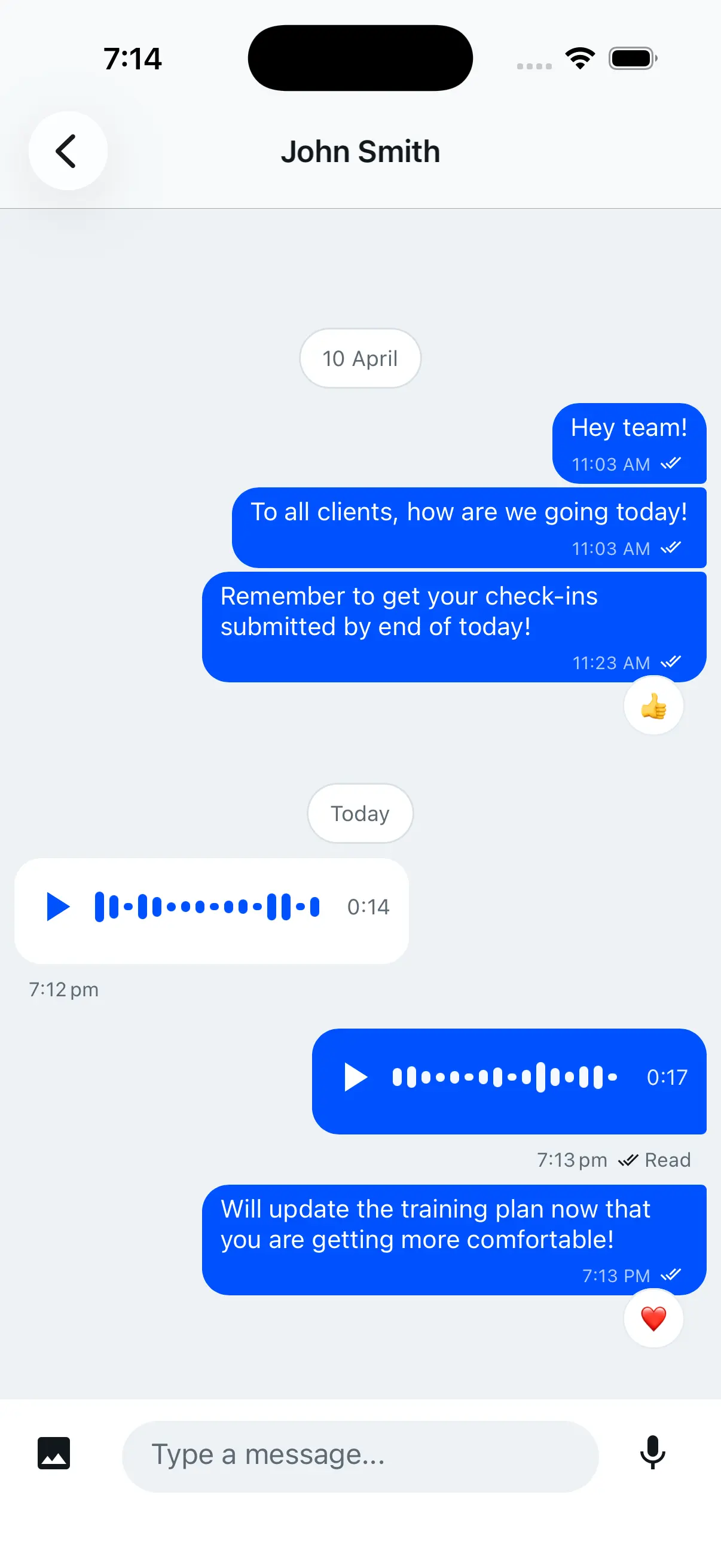 Trainrr coach messaging mobile preview